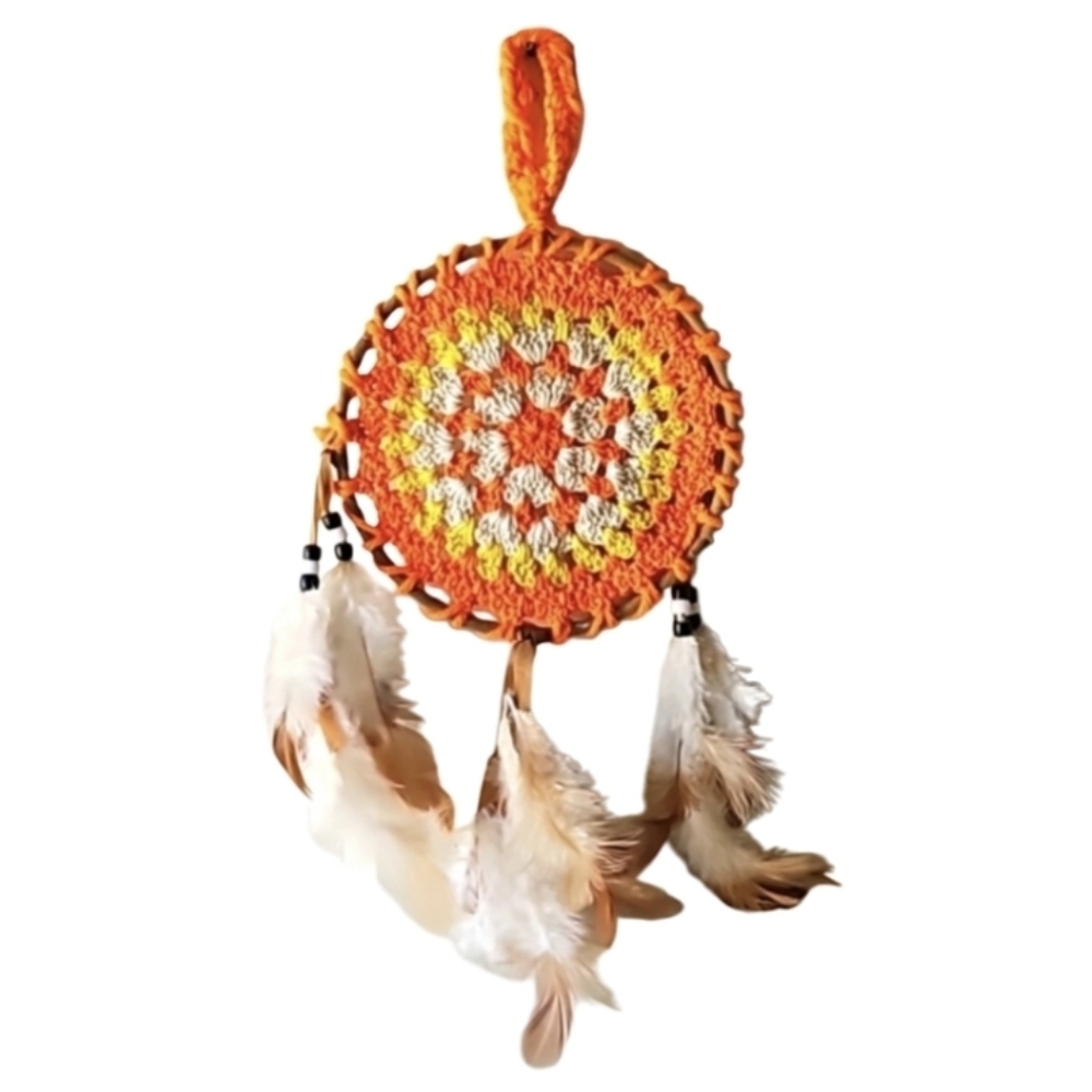 Hand Crafted Dreamcatcher Crochet orange handmade knit floral fall decor
